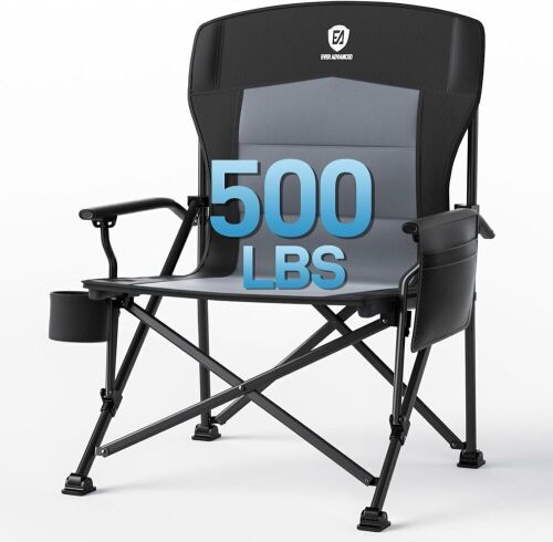 EVER ADVANCED Oversized Folding Camping Chair with Side Pockets, Support Up to 500lbs