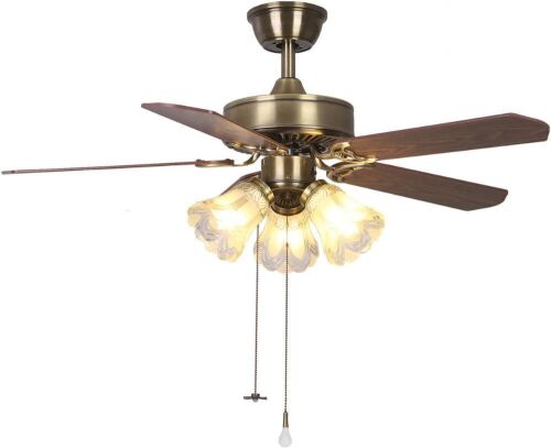 TWLITE 42 Inch Indoor Ceiling Fan with Pull-Chain and Three LED Light Bulbs Base
