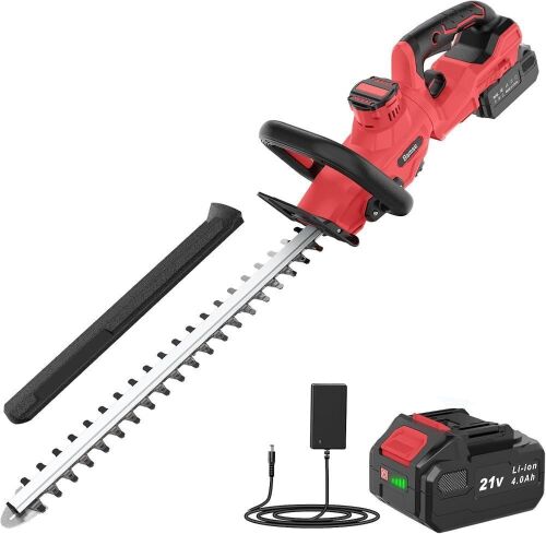 21V Electric Hedge Trimmer with 4000mAh Rechargeable Battery, 14" Dual-Action Blades, 180° Adjustable