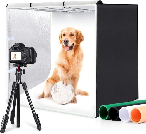 PULUZ 32"x32" Large Photo Light Box with 3 Stepless Dimming Light Panel, 234 LED Beads, 4 Color Backdrops