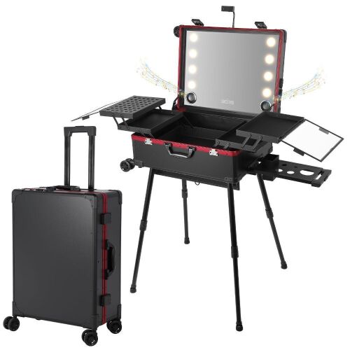 Airborke Rolling Makeup Train Case with Lighted Mirror