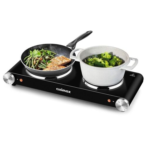 Cusimax 1800W Stainless Steel Electric Hot Plate Double Burner with Temperature Control
