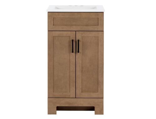 Glacier Bay Lyton 19 in. Single Sink Sand Freestanding Bath Vanity with White Cultured Marble Top