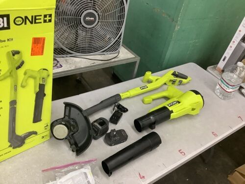 RYOBI ONE+ 18V Cordless String Trimmer/Edger and Blower/Sweeper Combo Kit (2-Tools) with 2.0 Ah Battery and Charger