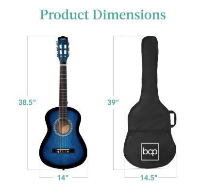 Beginner Acoustic Guitar Set w/ Case, Strap, Extra Strings - 38in
