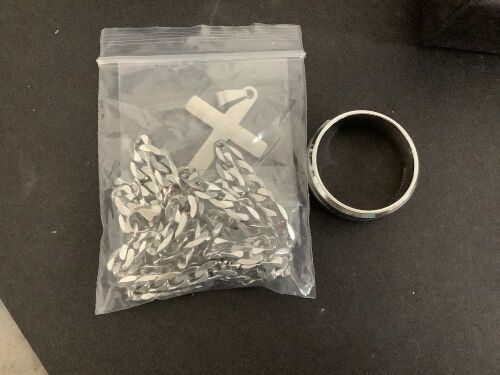 DAILI Minimalist Silver Cross Chain Necklace & Modern Stepped Band Ring Jewelry Set