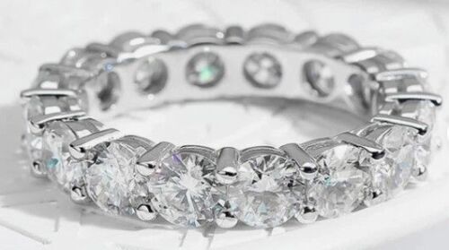 Round Cut Real Moissanite Eternity Engagement Band Ring 925 Sterling Silver