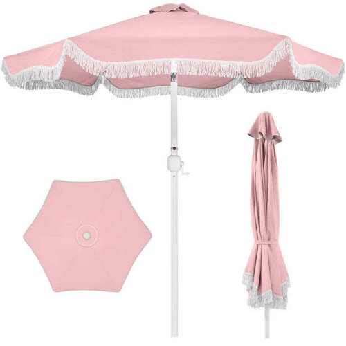 9ft Boho Fringe Umbrella Tilt, UPF50+, Steel Pole