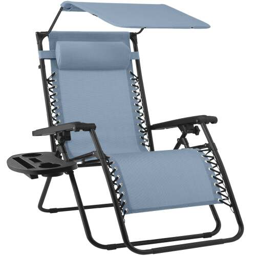 Folding Zero Gravity Recliner Patio Lounge Chair w/ Canopy, Side Tray