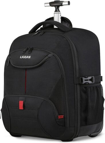 Rolling Backpack,18 inch Laptop Backpack with Wheels for Adults,Large Water Resistant Wheeled Backpack for Travel Carry on Trolley Luggage Suitcase College Business Computer Bag for Men Women, Black