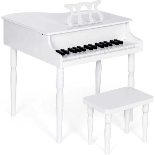 Kids Mini Wooden Grand Piano w/ Lid, Bench, Music Rack, Song Book, Stickers