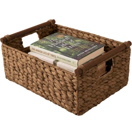 Wicker Storage Basket, Shelf Basket w/ Wooden Handles