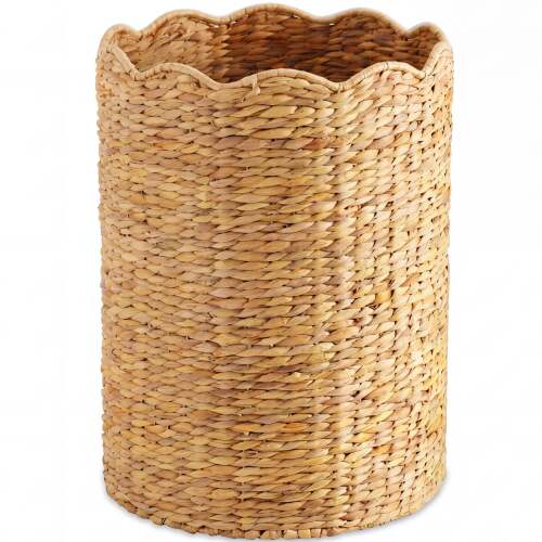 Scalloped Large Round Laundry Hamper, Handwoven Laundry Basket