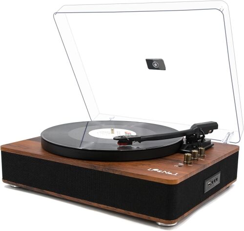 LP&NO.1 Record Player Bluetooth Turntable with Built-in Speakers and USB Play&Recording Belt-Driven Vintage Vinyl Player with Pitch Control 3 Speed for Entertainment and Home Decoration