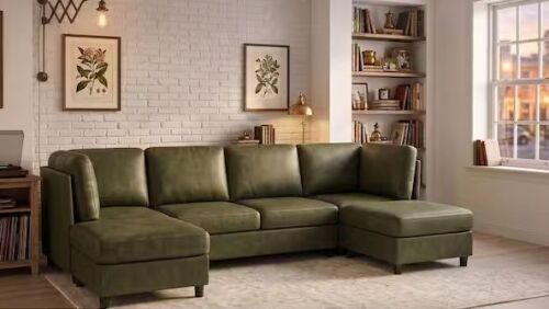 Nina Modern 120 in. 6-Piece Faux Leather Modular Sectional Sofa in Green with 2 Ottomans Removable Cushions