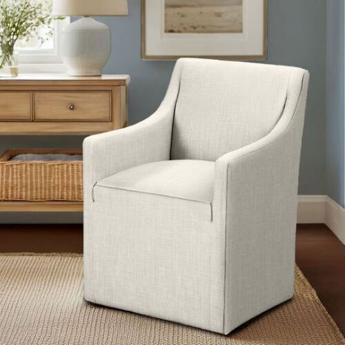 Madison Park Charlotte Upholstered Dining Arm Chair with Hidden Casters