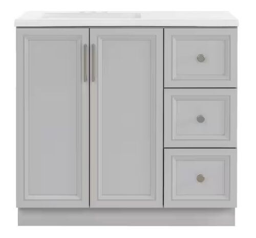 Glacier Bay Bannon 37 in. Single Sink Pearl Gray Freestanding Bath Vanity with Granite-Look Colorpoint White Cultured Marble Top