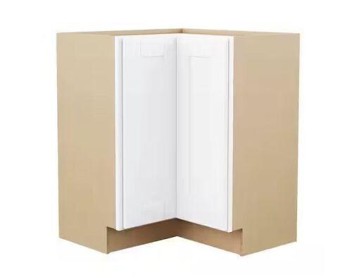 Hampton Bay Shaker 36 in. W x 16.5 in. D x 34.5 in. H Assembled Corner Lazy Susan Base Kitchen Cabinet in Satin White