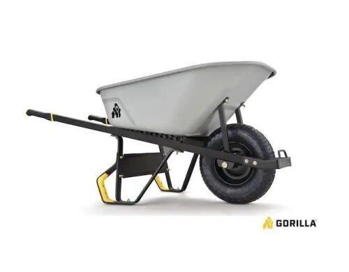 Gorilla 6 cu. ft. PRO Heavy-Duty Steel Tub Wheelbarrow, Steel Braces and Handles, Easy Pivot/Dump Design, 16 in. Pneumatic Wheel