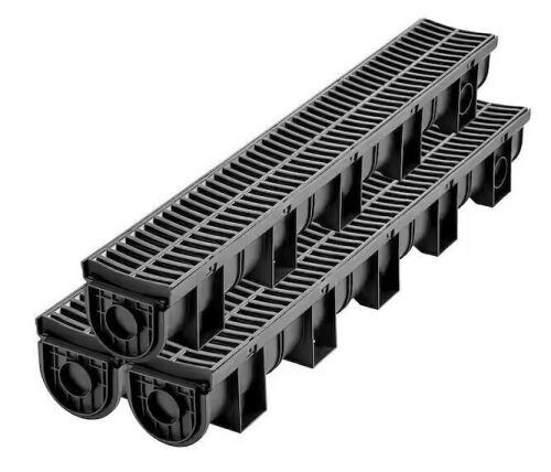 VEVOR Trench Drain System 39 in. L x 5.8 in. W x 5.2 in. D Channel Drain with Plastic Grate and End Cap Drainage Trench 3 Pack
