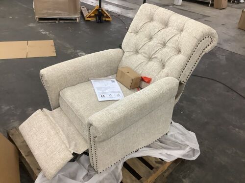 Madison Park Aidan Upholstered Manual Push Back Recliner Chair with Nailheads - Needs Repair, Missing Some Hardware