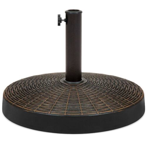 55lb Round Wicker Style Resin Patio Umbrella Base Stand w/ 1.75in Hole Bronze Finish
