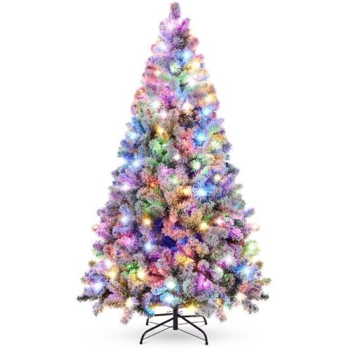 6' Pre-Lit Snow Flocked Artificial Pine Christmas Tree w/ Multicolored Lights