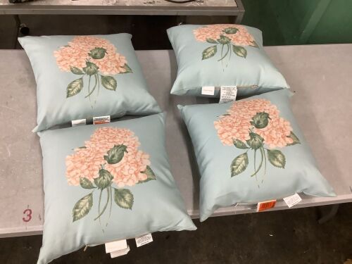 Lot of (4) Hampton Bay 18 in. x 18 in. Outdoor Patio Throw Pillow in Pink Hydrangea