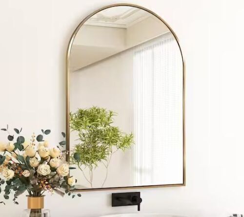 24 in. W x 36 in. H Arched Gold Aluminum Alloy Framed Wall Mirror