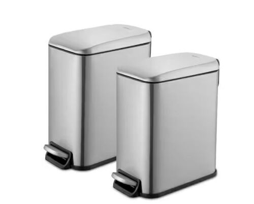 Qualiazero 1.3 Gal. Stainless Steel Trash Can, Step-on, Slim Shape 2PCS Set