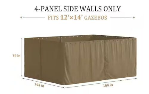 12 ft. x 14 ft. Universal Outdoor Privacy Curtains, Gazebo Replacement with Zipper Khaki (4-Side Curtain Only)
