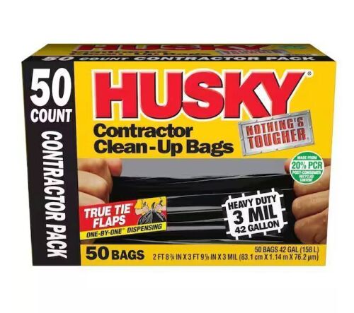 Husky 42 Gal. Heavy-Duty Contractor Clean-Up Bags with 20% PCR (50-Count)
