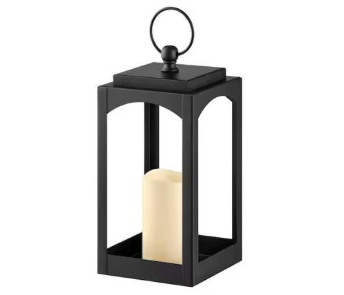 Hampton Bay 11.8 in. Black Metal Lantern with LED Candle