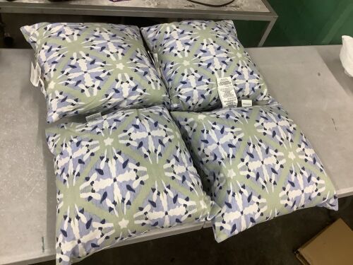 Lot of (4) Hampton Bay 18 in. x 18 in. Outdoor Patio Throw Pillow in Lake Geo