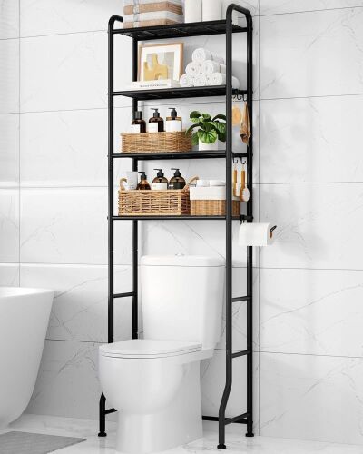 Kitsure Over Toilet Storage Rack, 74.2"H, Durable Metal, Black, 4 Tier