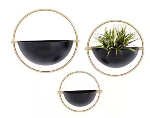 Litton Lane Medium Black Metal Geometric Indoor Outdoor Wall Planters, 3 Pack
