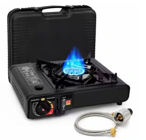 GASPRO 7800 BTU Dual Fuel Camping Stove, Propane or Butane Camp Stove with Adjustable Heat Dial, Carry Case & Adapter Hose
