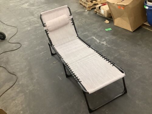 VEIKOUS Outdoor Folding Chaise Lounge Chair Fully Flat for Beach with Pillow and Side Pocket, Beige