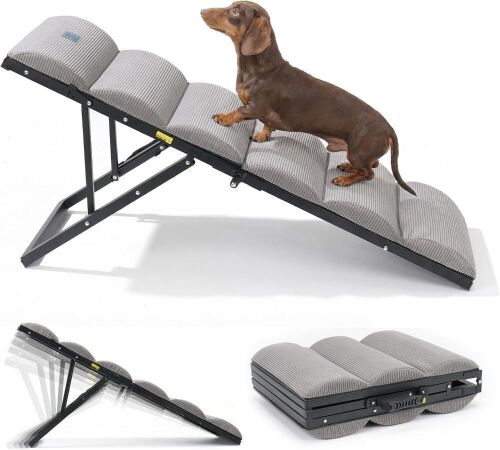 Veehoo Foldable Pet Ramp 17“-23''H, 5 Adjustable Height, for Dogs Up to 130lbs
