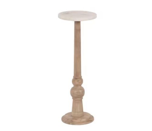 Kate and Laurel Wegner 8 in. White/Natural Round Marble End Table