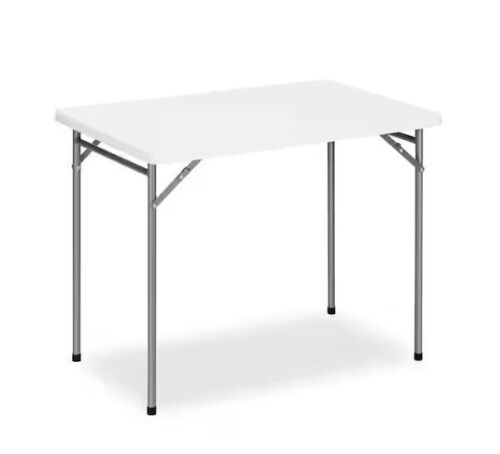 3ft Outdoor Rectangular Folding Table with HDPE Tabletop and Steel Legs