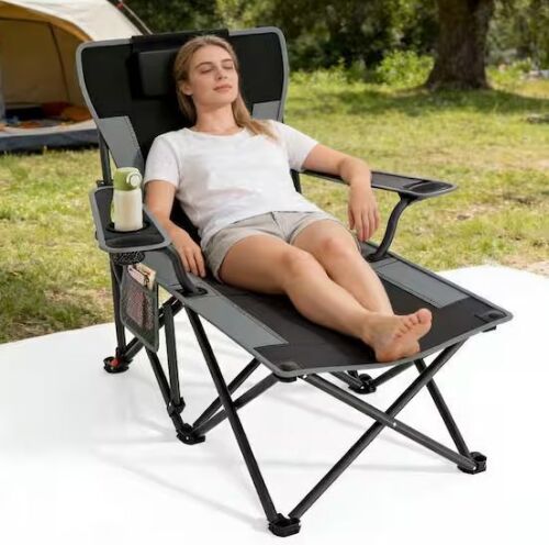 Adjustable Camping Chair with Foot Rest, 90°- 140° Reclining, 500 lbs Capacity