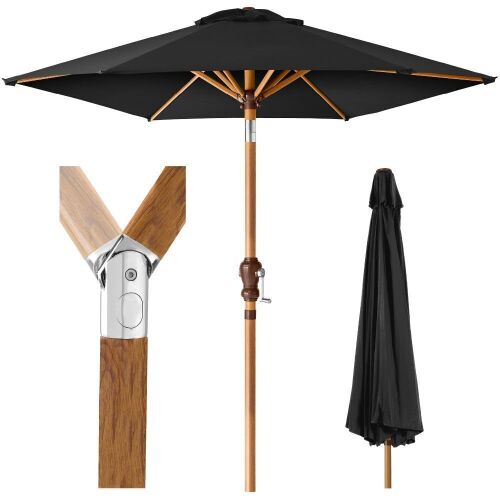 Outdoor Woodgrain Pattern Patio Umbrella Decoration w/ Tilt, Crank - 10ft