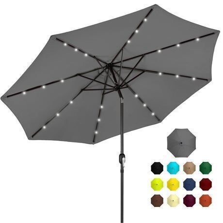 Solar LED Lighted Patio Umbrella w/ Tilt Adjustment, UV-Resistant - 10ft