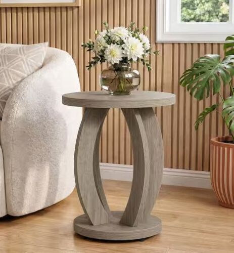 BYBLIGHT 19.69 in. Grey Round Wood End Table