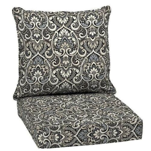 Lot of (2) ARDEN 24 in. x 24 in. 2-Piece Deep Seating Outdoor Lounge Chair Cushion in Black Aurora Damask