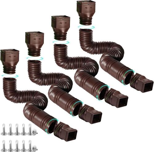 4 Pack Rain Gutter Flexible Downspout Extensions, Extendable from 21 to 68 Inches