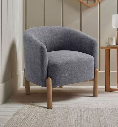 Daisy Gray Textured Upholstery Solid Wood Light Brown Finish Accent Arm Chair