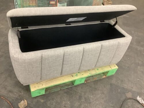 Perivale Taupe Textured Fabric Solid Wood Brown Finish Lift Top Storage Bench 47 in.