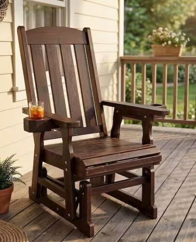 Wood Outdoor Glider with High Back and Deep Contoured Seat, Heavy Duty 600 lbs.